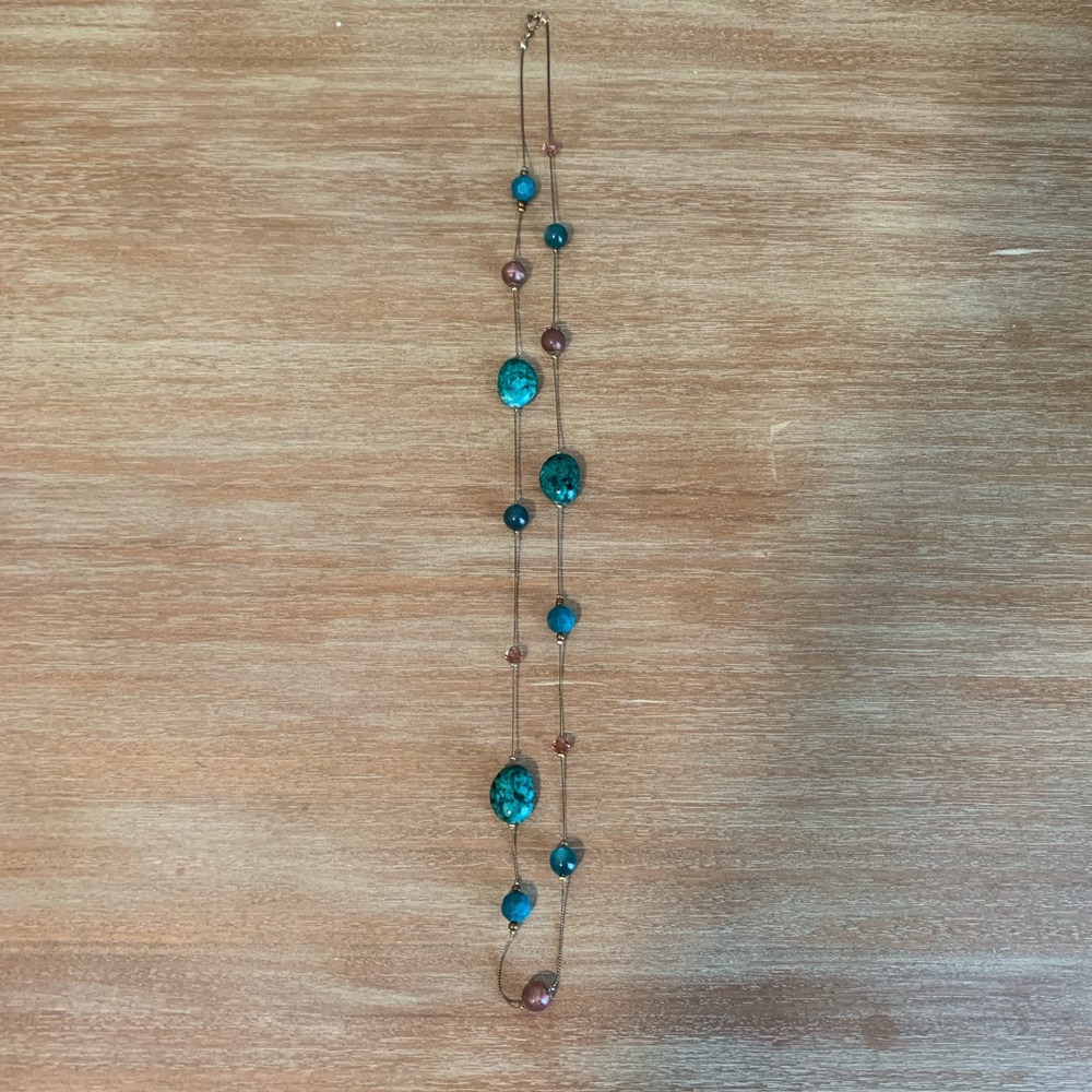 3/$15 Long teal beaded necklace